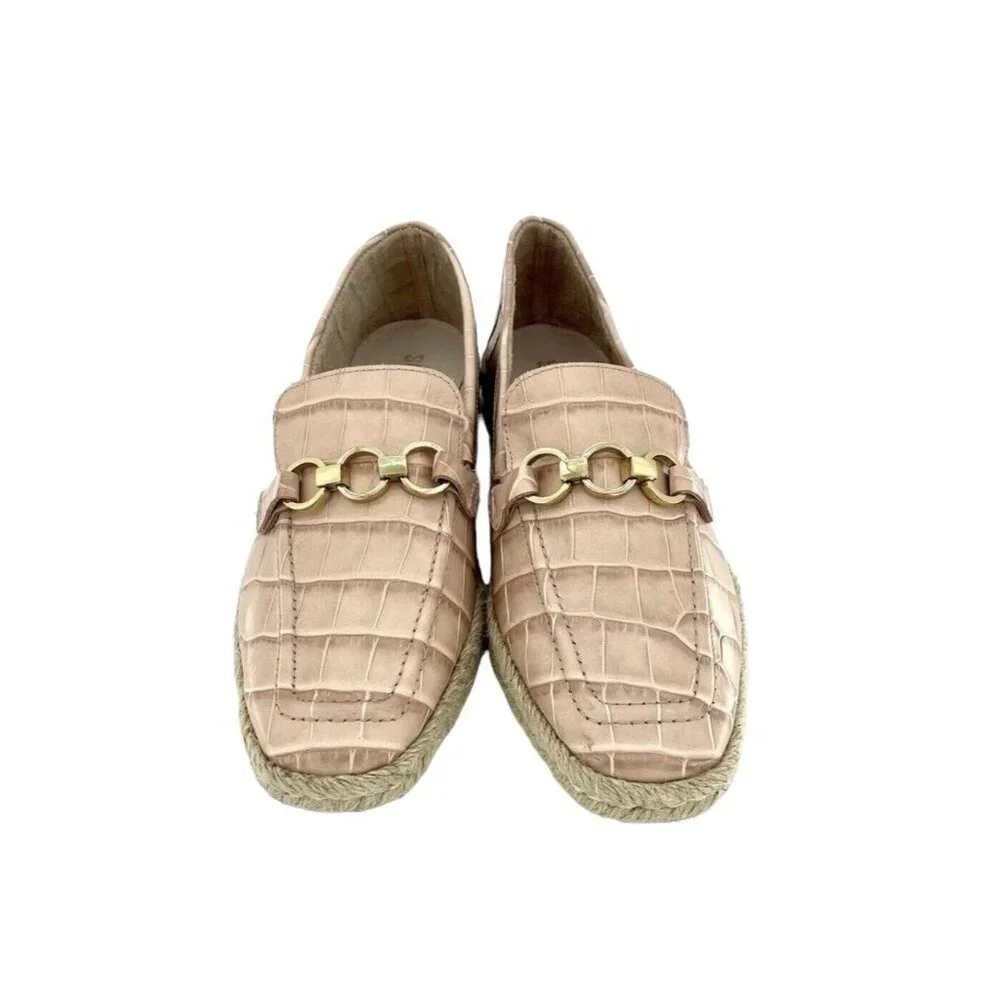 Schutz Loafers Patty Crocodile Embossed Pink Leather Flats SZ 7.5 New